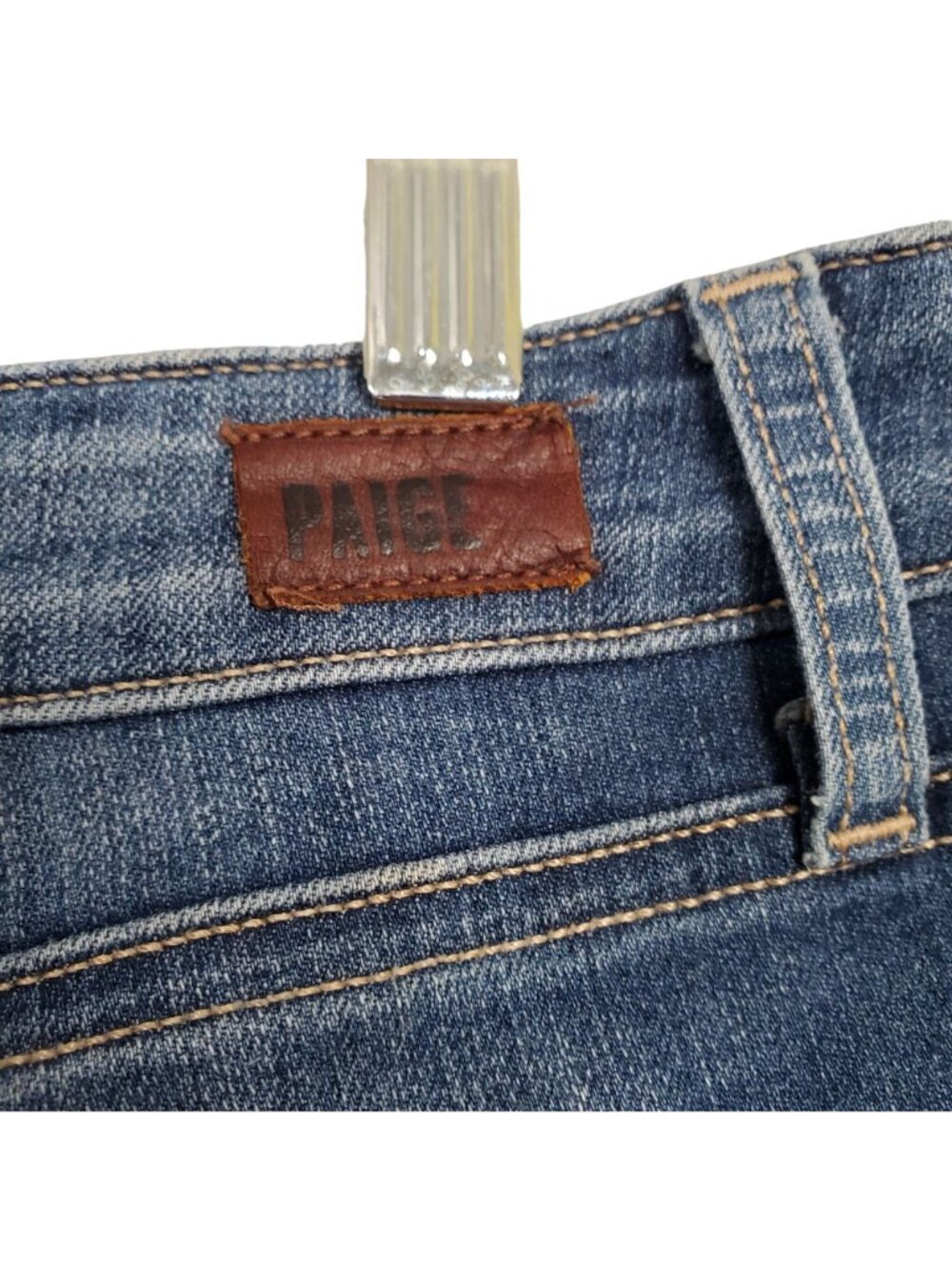 Paige Size 29 Jean Shorts Jimmie Jimmie Denim Stretch 3" Medium Wash Whiskers - Picture 8 of 11